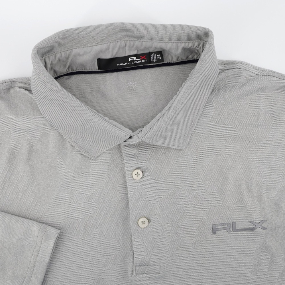RLX Ralph Lauren Camo Jacquard Polo Shirt Gray Short Sleeve‎ Mens XXL
